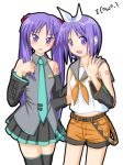  cosplay hatsune_miku hatsune_miku_(cosplay) hiiragi_kagami hiiragi_tsukasa kagamine_rin kagamine_rin_(cosplay) lucky_star purple_hair thigh-highs tsurime vocaloid 