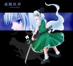  1girl blue_eyes female hitodama katana konpaku_youmu konpaku_youmu_(ghost) mazakura_senju skirt solo sword touhou weapon 