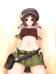  1girl bag breasts brown_eyes brown_hair hat midriff miniskirt misaki_shiki navel shima-shuu short_hair skirt solo standing subarashiki_kono_sekai 