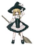  1girl alternate_costume blonde_hair braid broom curiosities_of_lotus_asia female gloves hand_on_headwear hat hatomugi_munmun kirisame_marisa solo syoujyo-zukin touhou witch witch_hat yellow_eyes 