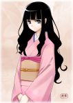  1girl black_hair blue_eyes curly_hair itoshiki_rin japanese_clothes kimono long_hair sayonara_zetsubou_sensei solo sugar_(artist) sugar_(sugarless) 