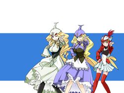  3girls 80s :q aura_battler_dunbine_tale_of_the_neo_byston_well bilbai billbi billbine danbai dress dunbine futaba_channel jinki mecha_musume multiple_girls nijiura_maids oldschool one_eye_closed os-tan pantyhose parody saabai sarbai seisenshi_dunbine sirbi sirbine thigh-highs tongue tongue_out wink 