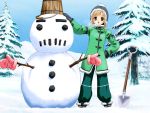  1girl blonde_hair game_cg gloves hat jacket patricia_(princess_maker_4) princess_maker_4 snowman solo tenhiro_naoto winter 