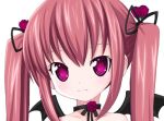  1girl :3 alternate_hair_color bat_wings choker face hair_ribbon kiira kooh long_hair lowres pangya pink_hair ribbon smile solo twintails violet_eyes wings 