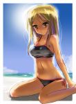  beach bikini katahira_masashi midriff ocean outdoors side-tie_bikini sitting sky swimsuit wariza 