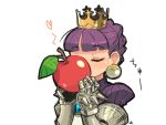 1girl apple atlus closed_eyes crown food fruit gradiel gradriel gradriel_de_valendia hat holding holding_fruit kiss lowres mota princess_crown purple_hair solo 
