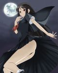  black_hair kaibutsu_oujo kamura_reiri legs moon panties red_eyes school_uniform serafuku takano_natsuki underwear upskirt vampire wind_lift 