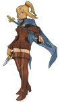  1girl blonde_hair blue_eyes boots cape dagger dual_wielding final_fantasy final_fantasy_tactics full_body high_ponytail knife miniskirt ponytail skirt solo thigh-highs thigh_boots valmafra_lenande wand weapon 