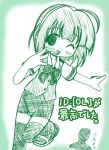  1girl green idolmaster matsubara_ryuu monochrome otonashi_kotori solo thigh-highs 