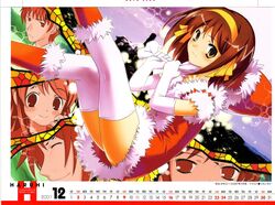  00s 2007 2boys 3girls asahina_mikuru calendar christmas december elbow_gloves gloves koizumi_itsuki kyon multiple_boys multiple_girls nagato_yuki santa_costume scan suzumiya_haruhi suzumiya_haruhi_no_yuuutsu thigh-highs white_gloves zettai_ryouiki 