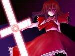  1girl capelet cross female hexagram okazaki_yumemi phantasmagoria_of_dim._dream red_eyes redhead short_hair skirt skirt_set smile solo touhou touhou_(pc-98) 