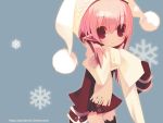  1girl bow gloves hat pink_hair pointy_ears puti_devil red_eyes scarf snow snowflakes solo wallpaper watermark 