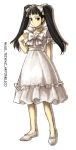  1girl ar_tonelico ar_tonelico_ii black_hair dress gust jakuri kimuchi long_hair parody red_eyes solo tetsu_(kimuchi) twintails 