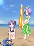  ahoge beach bikini hiiragi_kagami hiiragi_tsukasa izumi_konata kiriya_haruhito lucky_star swimsuit 