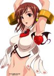  1girl armpits breasts brown_hair necktie original red_eyes ryu_(ryu&#039;s_former_site) short_hair simple_background solo 