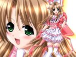  1girl blush dress game_cg gloves higuchi_isami kusunoki_sae long_hair mahou_shoujo_sae ribbon smile thigh-highs 