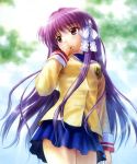  clannad fujibayashi_kyou goto_p long_hair purple_hair school_uniform serafuku very_long_hair violet_eyes 