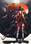  bell blonde_hair detached_sleeves halloween hat highres hrd long_hair monster night original pumpkin smile thigh-highs witch witch_hat 