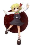  1girl blonde_hair fang female hair_ribbon outstretched_arms red_eyes ribbon rumia short_hair solo spread_arms the_embodiment_of_scarlet_devil touhou wapokichi youkai 