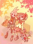  ahoge autumn autumn_leaves chibi hair_ribbon leaf oiyoiyo original ribbon school_uniform serafuku wallpaper 