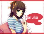  1girl amami_haruka brown_hair earphones earphones green_eyes idolmaster pos short_hair solo 