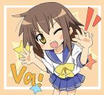  brown_hair fang ixy kusakabe_misao lucky_star school_uniform serafuku short_hair smile va yellow_eyes 