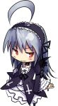  00s 1girl :3 ahoge aki_toshi cross crossover flower frills gothic hairband inverted_cross izumi_konata lucky_star red_eyes rose rozen_maiden silver_hair solo suigintou wings 