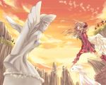  1girl angel_wings cross maki_chitose sky statue sunset wings 