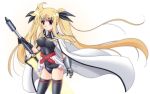  1girl bardiche blonde_hair fate_testarossa long_hair lyrical_nanoha mahou_shoujo_lyrical_nanoha mahou_shoujo_lyrical_nanoha_strikers narutaki_shin solo thigh-highs twintails very_long_hair warrior weapon 