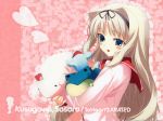  1girl blonde_hair blush doll heart kawata_hisashi kusugawa_sasara school_uniform serafuku smile solo to_heart_2 