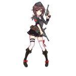  1girl artist_request boots brown_hair dual_wielding frilled_legwear full_body gun hair_ribbon handgun hat iron_cross knee_boots looking_at_viewer p38 p38_(girls_frontline) parted_lips ponytail ribbon solo thigh-highs transparent_background trigger_discipline violet_eyes weapon 