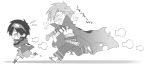  2boys boota chasing chibi glasses kamina male_focus monochrome multiple_boys simon tengen_toppa_gurren_lagann white_background 