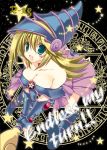  1girl bare_shoulders blonde_hair boots breasts cleavage dark_magician_girl detached_sleeves duel_monster green_eyes helm helmet hexagram large_breasts long_hair magic_circle open_mouth pentacle pentagram skirt star takanae_kyourin thai wand yu-gi-oh! yuu-gi-ou_duel_monsters 