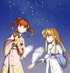 2girls aerial_fireworks blonde_hair fate_testarossa fireworks japanese_clothes kimono lowres lyrical_nanoha mahou_shoujo_lyrical_nanoha mahou_shoujo_lyrical_nanoha_a&#039;s mahou_shoujo_lyrical_nanoha_strikers multiple_girls redhead sky sparkler star_(sky) starry_sky takamachi_nanoha twintails violet_eyes white_devil you&#039;re_doing_it_wrong 
