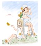 2girls ana_coppola child dress flower hat ichigo_mashimaro matsuoka_miu multiple_girls sandals shinjou_ryou summer sunflower tagme 