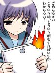  computer fire laptop nagato_yuki namamo_nanase purple_hair school_uniform serafuku suzumiya_haruhi_no_yuuutsu translation_request 