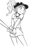  1girl baseball_bat baseball_cap hat idolmaster monochrome simple_background solo takatsuki_yayoi tanigawa_hiroshi twintails 