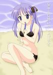  beach bikini chobi hiiragi_kagami lucky_star popsicle purple_hair swimsuit 