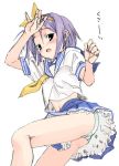  blush hairband hiiragi_tsukasa lowres lucky_star panties purple_hair satou_atsuki school_uniform serafuku short_hair underwear 