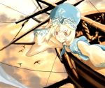  1girl airship clouds flying hat rato sky solo 