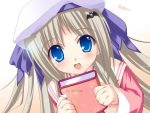  blue_eyes blush book diary hat little_busters!! noumi_kudryavka open_mouth silver_hair smile 