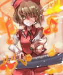  1girl brown_hair cosmic_chicken female finger_pointing gesture instrument inuinui keyboard keyboard_(instrument) lyrica_prismriver pointing short_hair solo touhou 