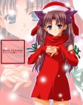  1girl character_name christmas copyright_name fate/stay_night fate_(series) santa_costume solo tohsaka_rin yoshida_inuhito zoom_layer 