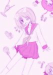  1girl akane_souichi hiiragi_tsukasa lucky_star monochrome purple school_uniform serafuku sketch solo 