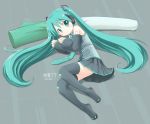  1girl emudon emurin hatsune_miku long_hair lying solo spring_onion thigh-highs twintails very_long_hair vocaloid 