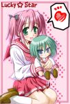  chibi green_eyes iwasaki_minami kobayakawa_yutaka lucky_star pantyhose redhead school_uniform serafuku twintails 