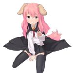  1girl animal_ears cape dog_ears kneeling louise_francoise_le_blanc_de_la_valliere pentacle pink_eyes pink_hair solo thigh-highs u_(the_unko) zero_no_tsukaima zettai_ryouiki 