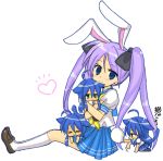  animal_ears hair_ribbon hiiragi_kagami izumi_konata lucky_star purple_hair rabbit_ears ribbon school_uniform serafuku tsurime 