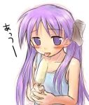  1girl blush collarbone hiiragi_kagami long_hair lucky_star popsicle purple_hair simple_background sketch solo tongue tongue_out upper_body violet_eyes white_background yuki_mashiro 