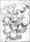  1girl hiiragi_kagami hiiragi_tsukasa izumi_konata lucky_star monochrome school_uniform serafuku siblings sisters sketch solo takara_miyuki twins 